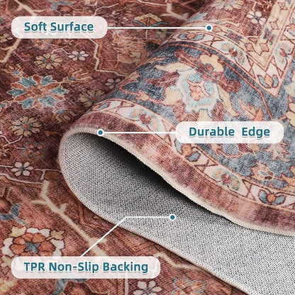 Dripex Washable Area Rug 6x9 Living Room Rug Stain & Water Resistant Foldable Thin Vintage Rugs Bedroom Rug Floor Carpet for Dining Room Kitchen Bathroom Farmhouse Office