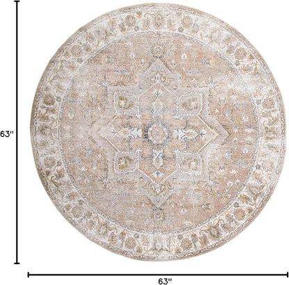 Nourison Home Astra Machine Washable Beige 5'3" x Round Area Rug - Easy Clean, Non Shedding, Bed Room, Living Room, Dining Room, Kitchen (5' x Round)