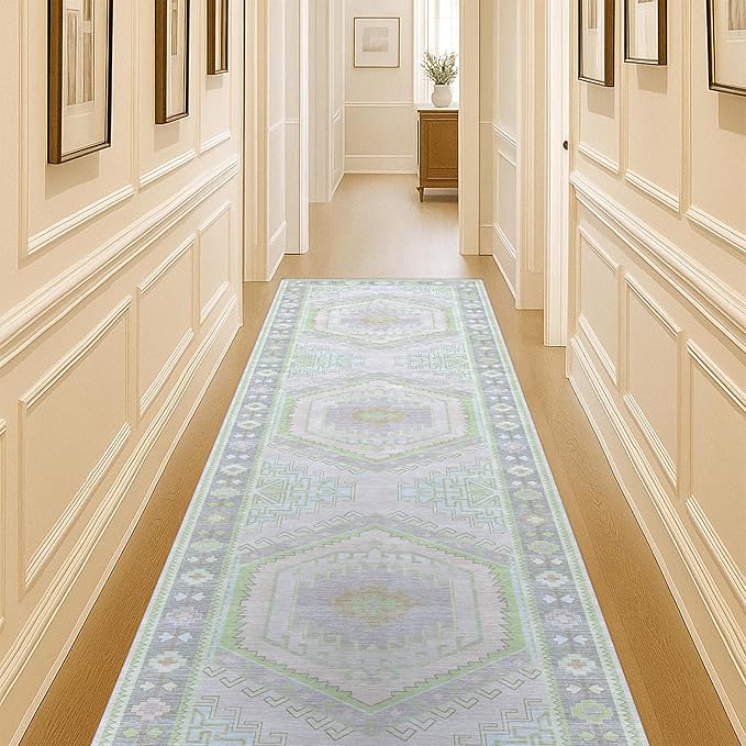 Fame Living Washable Area Rug. Modern Farmhouse. Vintage. Turkish. Bohemian. Distressed. Oriental. Traditional. Rugs for Living Room. Dining. Bedroom. Office. Entryway. Foyer. (856GrnCrm, 2'5" x 4'9")