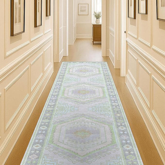 Fame Living Washable Area Rug. Modern Farmhouse. Vintage. Turkish. Bohemian. Distressed. Oriental. Traditional. Rugs for Living Room. Dining. Bedroom. Office. Entryway. Foyer. (856GrnCrm, 2'5" x 6'5")