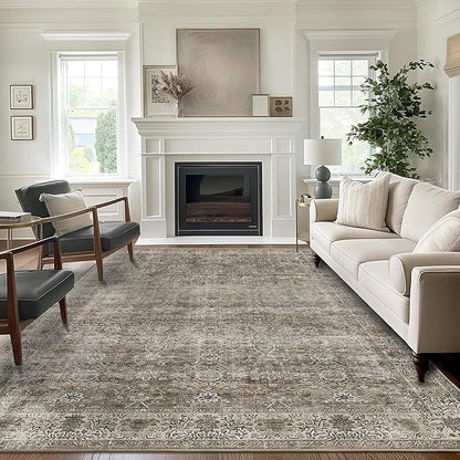 5x7 Washable Rug for Living Room Large Vintage Distressed Bedroom Rug Low Pile Non-Slip Soft Boho Carpets for Bedroom Dining Room Home Office Indoor Nursery Antique/Moss