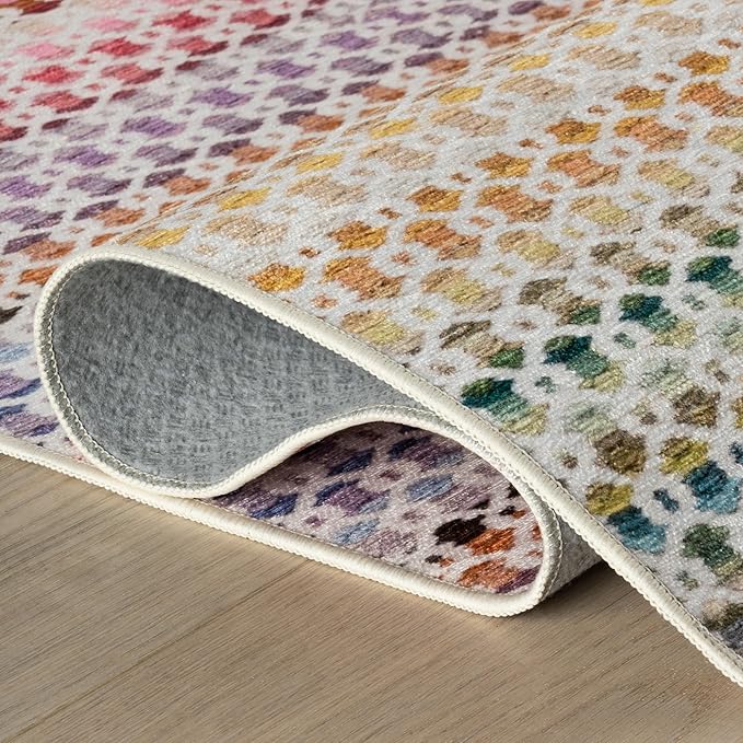Dash & Albert Poppy Multi Machine Washable Rug, 5 X 8 Feet, Multicolored Geometric Pattern
