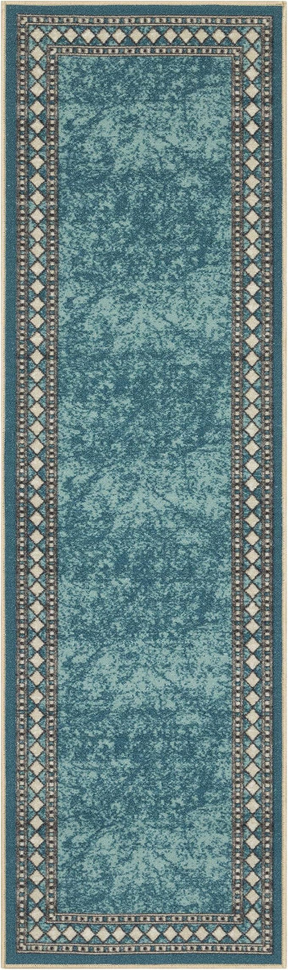 Antep Rugs Alfombras Modern Bordered 2x10 Non-Skid (Non-Slip) Low Profile Pile Rubber Backing Indoor Area Runner Rugs (Blue, 2' x 10')