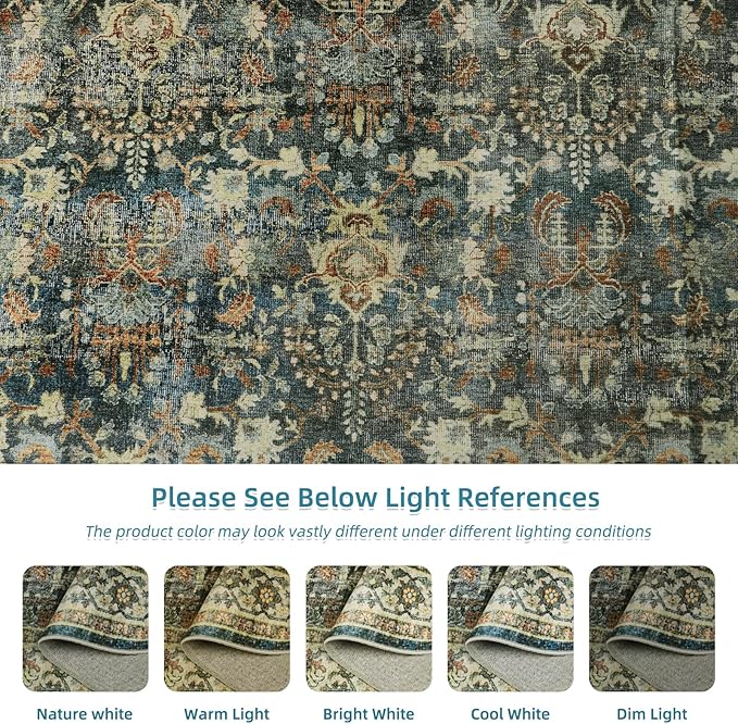Dripex Vintage 5x7 Area Rugs - Large Washable Area Rug for Living Room Bedroom Oriental Medallion Floral Print Floor Carpet Low-Pile Indoor Soft Non-Slip Accent Rug Farmhouse Home Office Decor