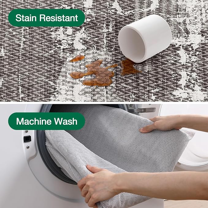 LUMI Washable Area Rug 5x8 for Living Room, Ultra Soft Stain Resistant Carpet with Non Slip Rubber Backing, Non-Shedding Low Pile Rugs for Bedroom, Dining Room, Indoor, Office