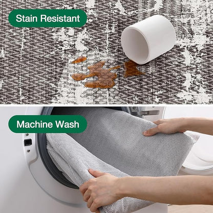 LUMI Washable Area Rug 8x10 for Living Room, Ultra Soft Stain Resistant Carpet with Non Slip Rubber Backing, Non-Shedding Low Pile Rugs for Bedroom, Dining Room, Indoor, Office