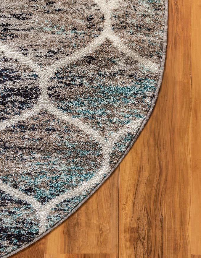 Rugs.com Lattice Frieze Collection Rug – 3' 3 x 5' 3 Oval Blue Multi Medium Rug Perfect for Living Rooms, Large Dining Rooms, Open Floorplans