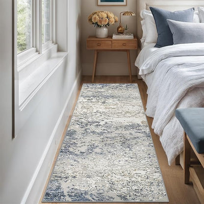 Art&Tuft 2x6 Runner Rug - Washable Runner Rugs, Non-Slip Runner Rug for Hallway, Low-Pile 2x6 Rug Runner Kitchen Laundry Room Rug Throw Carpet for Entrance Bedroom Living Room, Blue