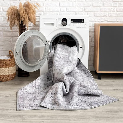 Bloom Rugs Washable Non-Slip 10 ft Runner - Light Pink/Light Blue Traditional Medallion Runner for Entryway, Hallway, Bathroom, and Kitchen - Exact Size: 2.5' x 10'