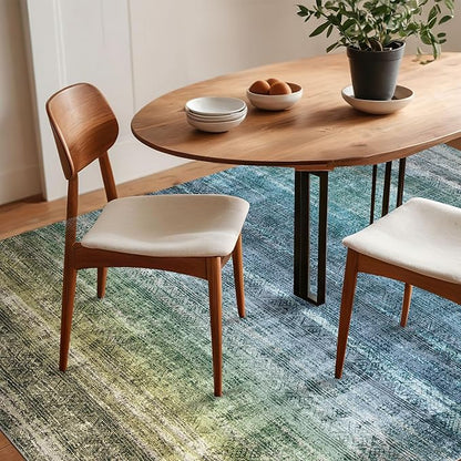 Kokia Abstract Area Rugs 8x10 Bedroom Soft Living Room Rugs Washable Distressed Vintage Comfy Blue Carpet with Non-Slip Backing for Farmhouse Home Office Room Decor, Oslo Teal