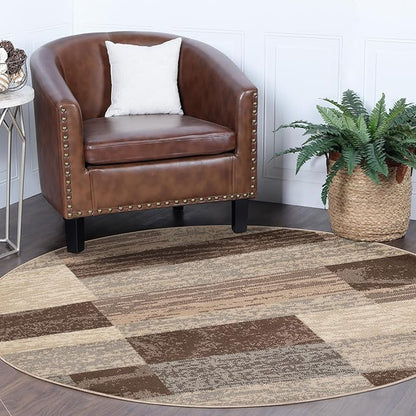 Superior Indoor Area Rug, Jute Backing, Plush Modern Rugs for Entryway, Kitchen Floors, Office Floor Cover, Color Block Rugs, Rockwood Collection, 8' Round, Slate