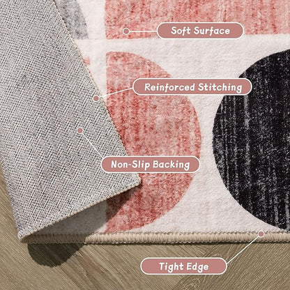 MUJOO Small Rug Washable,Boho 2x3 Area Rugs for Entryway Bathroom Entry Entrance Bedroom Kitchen,Front Door Mat Throw Carpet Non Slip Indoor Soft Modern Abstract Pink and Grey