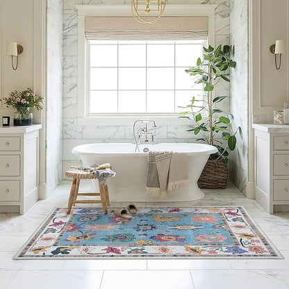 Fame Living Colorful Oushak Rug, Modern, Vintage, Turkish, Eclectic, Floral, Pastel, Washable, Oversized, Extra Large Area Rugs for Living Room, Dining, Bedroom, Lounge 9'5"x14'