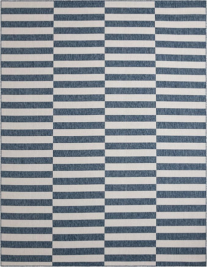 Unique Loom Outdoor Striped Collection Area Rug - Striped (10' x 13' 1" Rectangle Blue/Ivory)