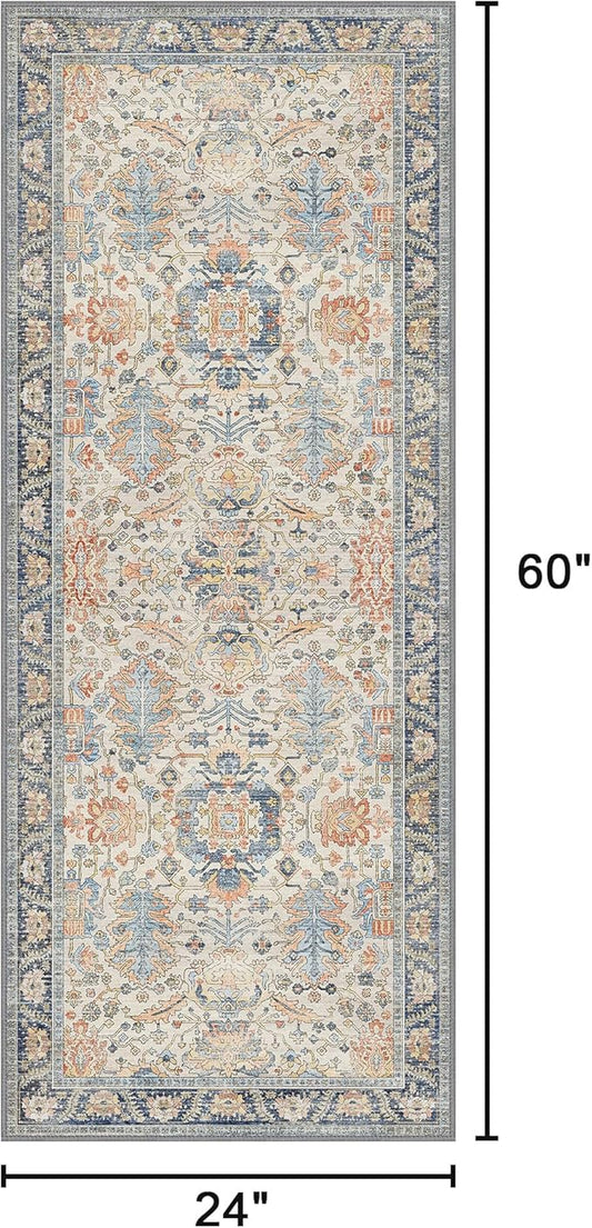 Bavni Runner Rug, Machine Washable Rugs for Bedroom 2x5, Non Slip Boho Rugs with Rubber Backing, Ultra-Thin Folable Rug Runner for Hallways Bathroom, Teal/Multi