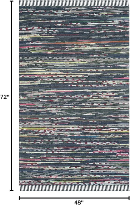 SAFAVIEH Rag Rug Collection Accent Rug - 4' x 6', Ink & Multi, Handmade Boho Stripe Cotton, Ideal for High Traffic Areas in Entryway, Living Room, Bedroom (RAR121C)