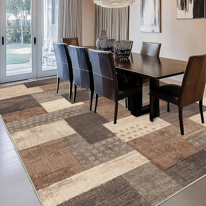 Modern Geometric Patchwork Indoor Area Rug for Living Room, Beige 4'x 6' Large Rug Rockwood Collection Hardwood Floors Decor for Bedroom, Beige Throw Carpet for Office Entryway Dining Room