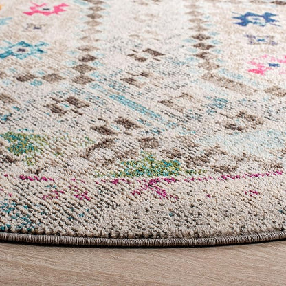 SAFAVIEH Madison Collection Area Rug - 9' Round, Grey & Yellow, Boho Diamond Distressed Design, Non-Shedding & Easy Care, Ideal for High Traffic Areas in Living Room, Bedroom (MAD418F)