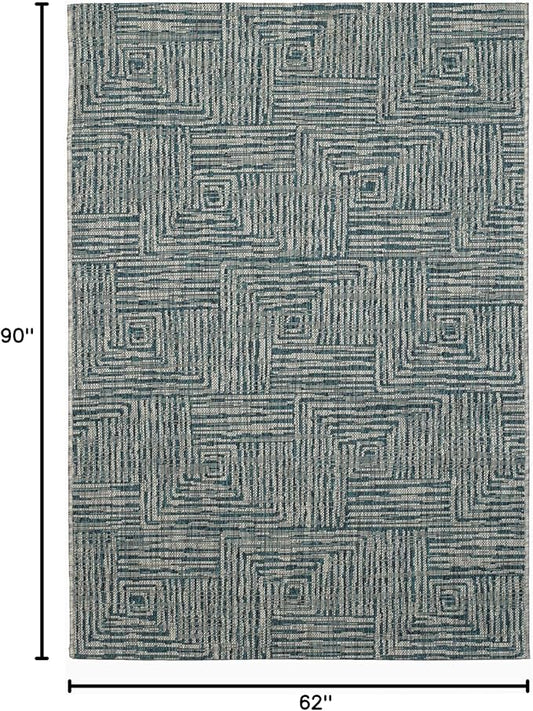 FH Home Outdoor Rug - Waterproof Easy to Clean Stain Resistant - Patio Indoor Outdoor Porch Deck Balcony Entryway - Geometric Modern - Budapest - Aqua - 5ft 2in x 7ft 6in
