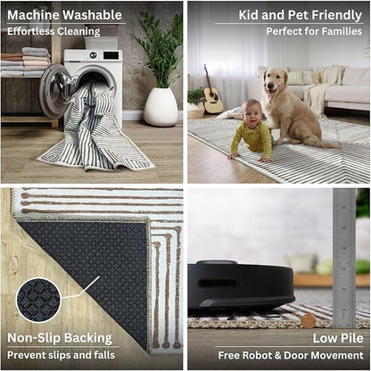 Bloom Rugs Washable Non-Slip 2' x 3' Rug - Brown Striped Area Rug for Living Room, Bedroom, Dining Room, and Kitchen - Exact Size: 2' x 3'