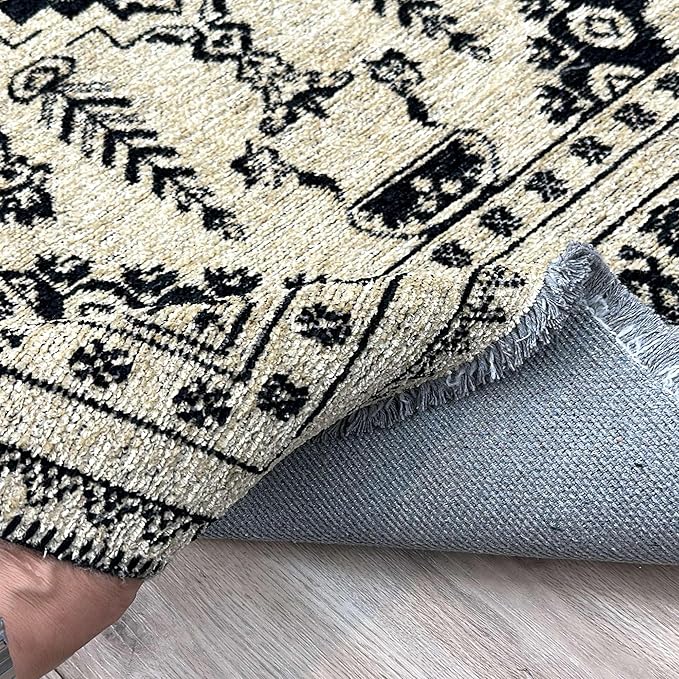 Alfa Rich 4x6 Beige Black Washable Area Rugs for Living Room Bedroom Kitchen Dining Cotton Rug