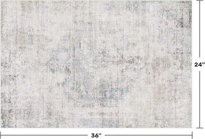 Blue and Gray 2x3 Washable Rug for Entryway Indoor, Kitchen Floor Waterproof, Bathroom, Powder Room, Non Slip Low Pile Stain & Fade Resistant Small Throw Rug, Modern Abstract Decor