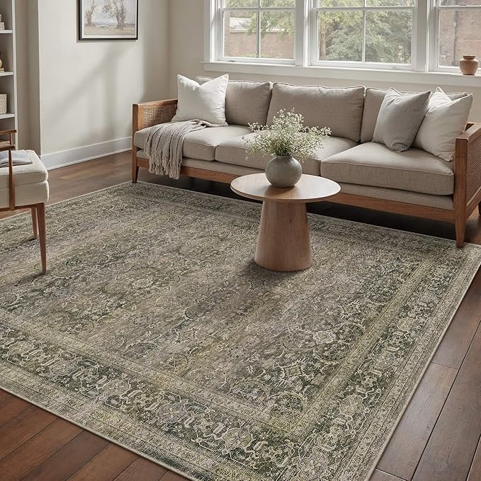 HUGEAR 5x7 Area Rug Taupe Washable Vintage Neutral Bedroom Rug Soft Non Slip Distressed Carpet Low Pile Pet Friendly for Living Room Bedside Dining Room