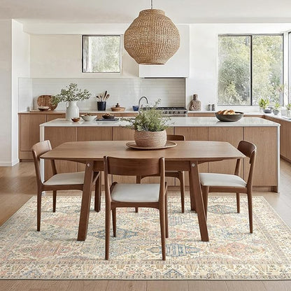 GENIMO 8x10 Area Rugs for Living Room, Machine Washable Non Slip Vintage Rugs, Low Pile Lightweight Chenille Print Rug for Bedroom, Dining Room, Home Office, Beige Cream