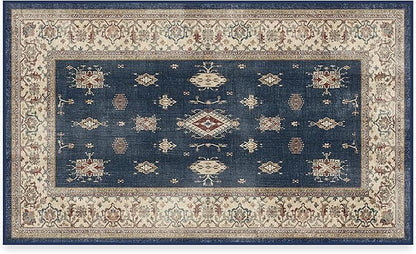 RUGGABLE Washable Vintage Area Rug – Verena Sapphire 3x5, Stain-Resistant, Non-Slip – Small Machine Washable Rugs for Living Room, Bedroom, Hallway, Entryway & Office–with Standard Pad