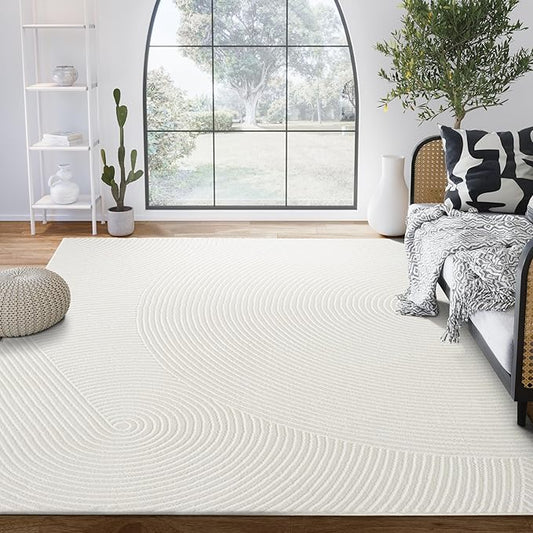 Abani Area Rug for Living Room, Bedroom - Zen Reiki Circles Pattern - Durable & Easy to Clean (Cream, 10' x 14')
