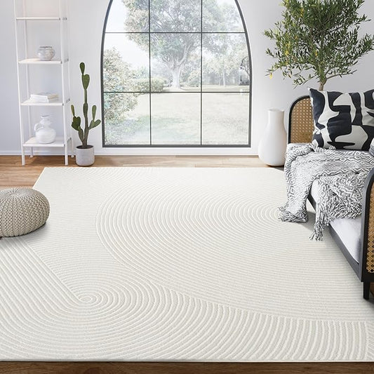 Abani Cream Area Rug 8' x 10' for Living Room, Bedroom - Zen Reiki Circles Pattern - Durable & Easy to Clean