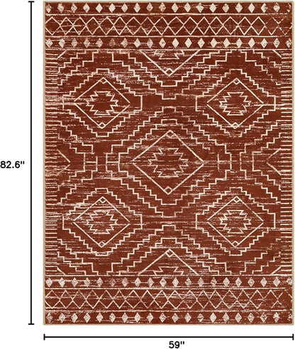Wonnitar Moroccan 5x7 Area Rugs, Large Soft Rug for Dining Room, Washable Bohemian Tribal Living Room Bedroom Rug, Geometric Non-Shedding Indoor Carpet for Closet Nursery Entry (Brown,5'x7')