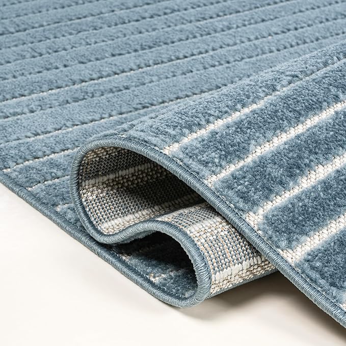 JONATHAN Y Hallie High-Low Curve Dark Blue/Cream 5x8 Indoor/Outdoor Area Rug, Minimalist Geometric, Pet Friendly, for Patio, Backyard, Living Room, Bedroom, Office, Hose-Washable (SCN100C-5)