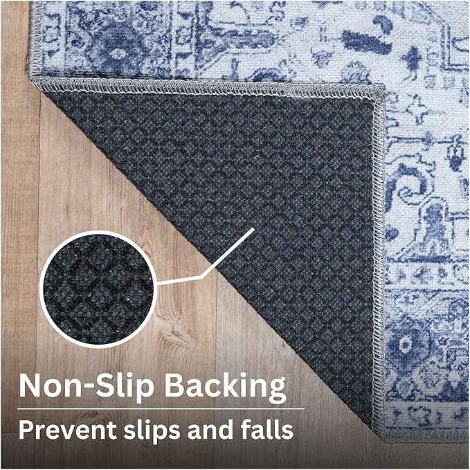 Bloom Rugs Washable Non-Slip 5' x 7' Rug - Gray/Blue Traditional Medallion Area Rug for Living Room, Bedroom, Dining Room, and Kitchen - Exact Size: 5' x 7'