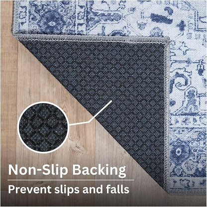 Bloom Rugs Washable Non-Slip 5' x 7' Rug - Gray/Blue Traditional Medallion Area Rug for Living Room, Bedroom, Dining Room, and Kitchen - Exact Size: 5' x 7'