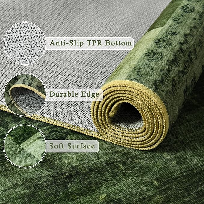 Tepook Modern Area Rug for Living Room, 5x7 Geometric Large Rugs for Bedroom, Washable Patchwork Rug Indoor Non-Slip Throw Carpets for Dining Room Office Farmhouse Home Decor, Green