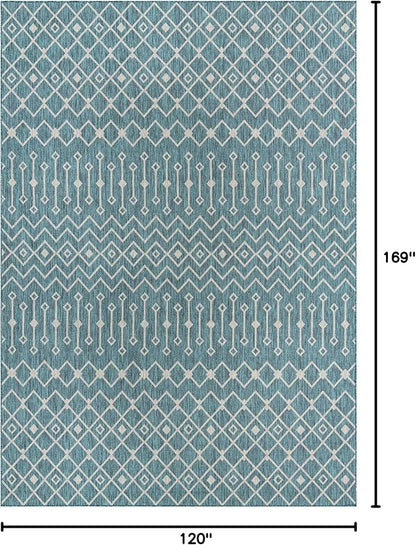 Unique Loom Outdoor Trellis Collection Area Rug - Tribal Trellis (10' x 14' 1" Rectangle, Teal/ Ivory)