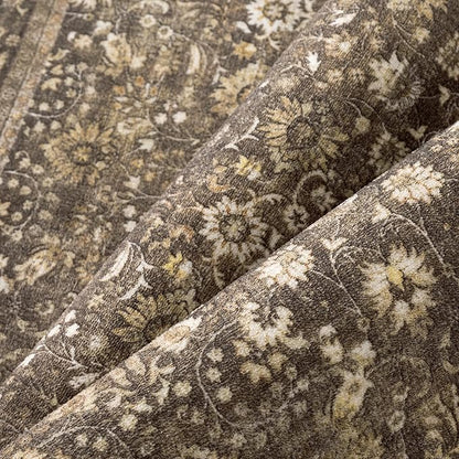 HUGEAR 8x10 Machine Washable Rugs Brown Hallway Large Area Rug Indoor Accent Rug Floral Low Pile Carpet Soft Throw Aesthetic Rug Bedroom Living Room Office Dining Room Kitchen Laundry Room