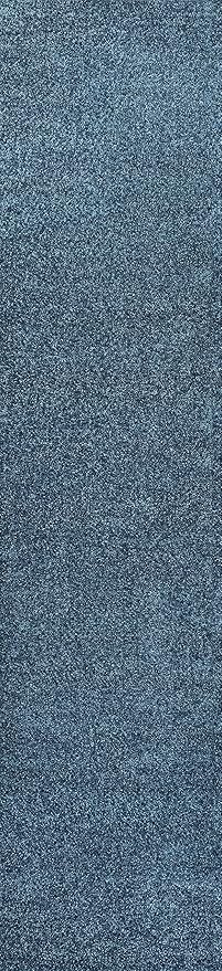 Eyely UES100H-214 Supersoft Haze Solid Low-Pile Indoor Runner Rug, Coastal, Bohemian, Minimalist, Classic, Casual for Bedroom,Kitchen,Living Room,Non Shedding,Easy-Washing, Blue, 2 X 14