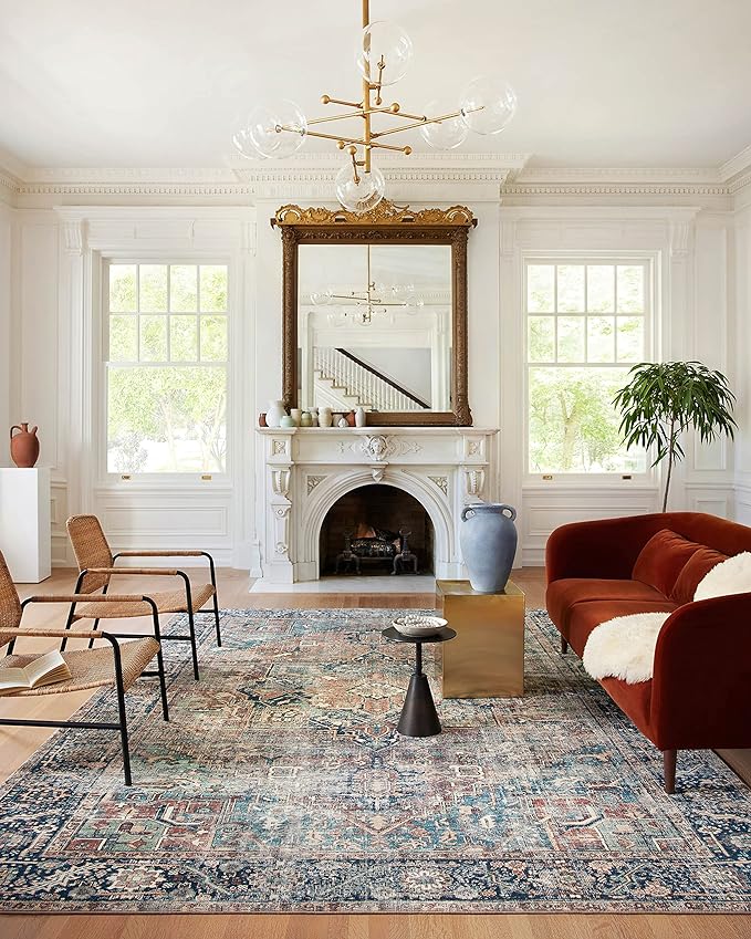 Loloi Margot Collection MAT-02 Terracotta/Lagoon 2'-6" x 9'-6" Runner Rug feat. CloudPile, No-Shed Easy Clean Large Patterned Area Rug for Living Room, Bedroom, Dining Area
