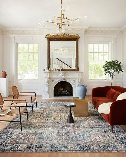 Loloi Margot Collection MAT-02 Terracotta/Lagoon 2'-6" x 9'-6" Runner Rug feat. CloudPile, No-Shed Easy Clean Large Patterned Area Rug for Living Room, Bedroom, Dining Area