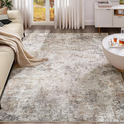 5x8 Area Rug Living Room Rugs - Washable Neutral Modern Abstract Soft Thin Large Rug Indoor Floor No Slip Rug Carpet for Bedroom Under Dining Table Home Office Decor - Brown Grey