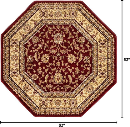 Unique Loom Voyage Collection Traditional Oriental Classic Intricate Design Area Rug (5' 0 x 5' 0 Octagonal, Red/Gold)