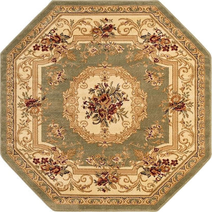 Unique Loom Versailles Collection Traditional Classic Floral Motif Area Rug (5' 0 x 5' 0 Octagon, Green/Ivory)