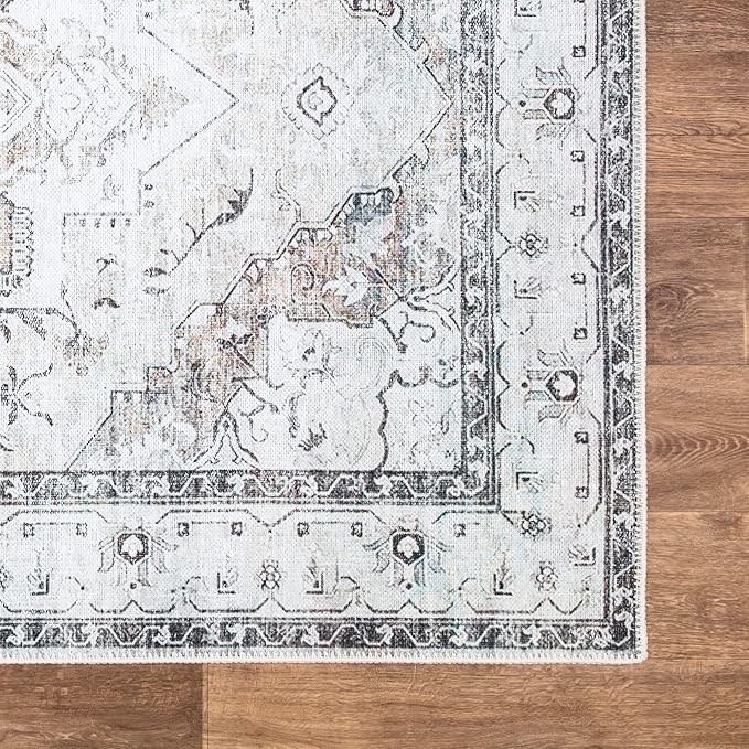 Bloom Rugs Washable Non-Slip 3' x 5' Rug - Brown/Beige/Charcoal Traditional Area Rug for Living Room, Bedroom, Dining Room, and Kitchen - Exact Size: 3' x 5'