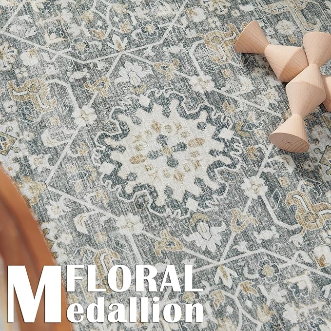 jinchan Runner Rug 2x6 Washable Hallway Rug Distressed Gray Multi Vintage Floral Runner Kitchen Floor Cover Indoor Mat Retro Entryway Living Room Bedroom Office Farmhouse Grey