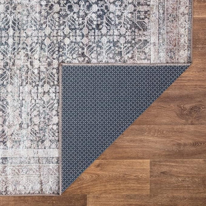 Bloom Rugs Washable Non-Slip 6' x 9' Rug - Tan/Blue/Green Traditional Area Rug for Living Room, Bedroom, Dining Room, and Kitchen - Exact Size: 6' x 9'