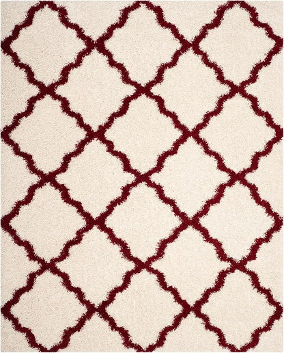 SAFAVIEH Area Rug 8x10 - Dallas Shag Collection - Large - Ivory & Red, Trellis Pattern, Non-Shedding & Easy Cleaning, Plush Thick Pile, Ideal for Living Room, Bedroom, Dining Space (SGD257R)
