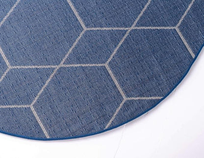 Unique Loom Trellis Frieze Collection Area Rug - Geometric (4' 1" Round, Navy Blue/ Ivory)
