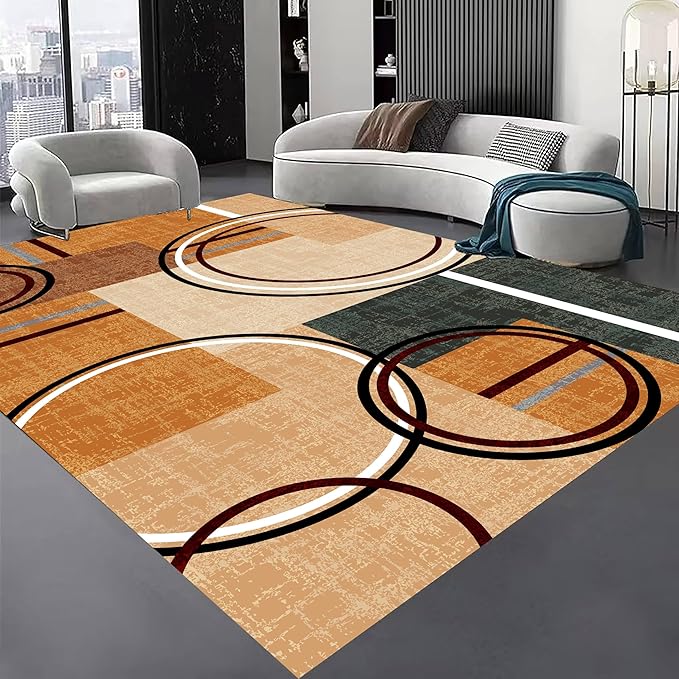 Modern Wavy Circles Area Rug 2x3ft, Geometric Design Low Pile Carpet, Soft & Non-Slip Washable Mat for Living Room, Bedroom, Dining Room